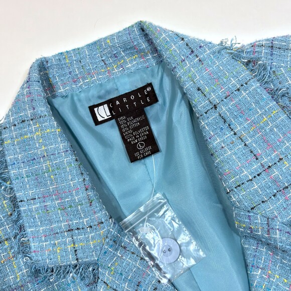 Carole Little Silk Blend Tweed Blazer Pastel Blue - Size Large - Picture 4 of 5